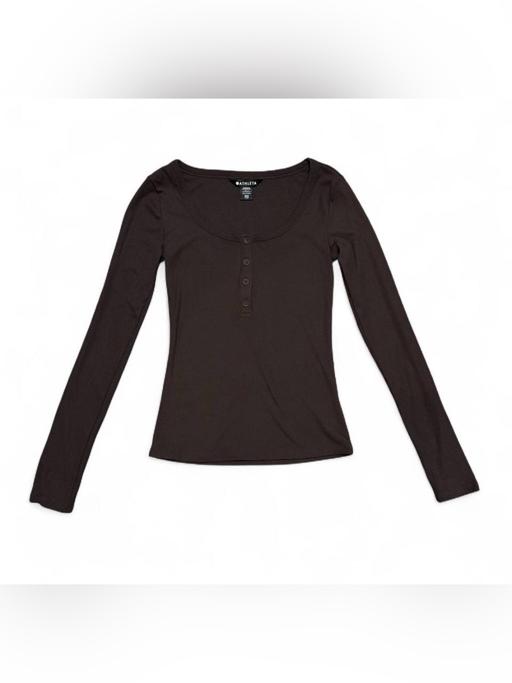 Athleta Long Sleeve Scoop Neck Ribbed Henley Top - Chocolate brown